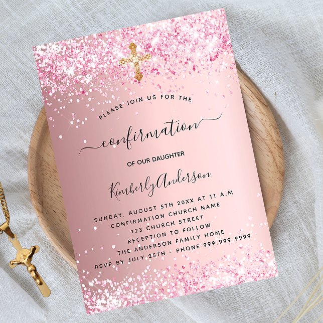 Invitation Confirmation parties scintillant rose pâle fille (Créateur téléchargé)