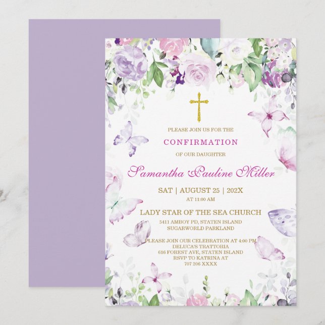 Invitation Confirmation personnalisée de la fille (Devant / Derrière)