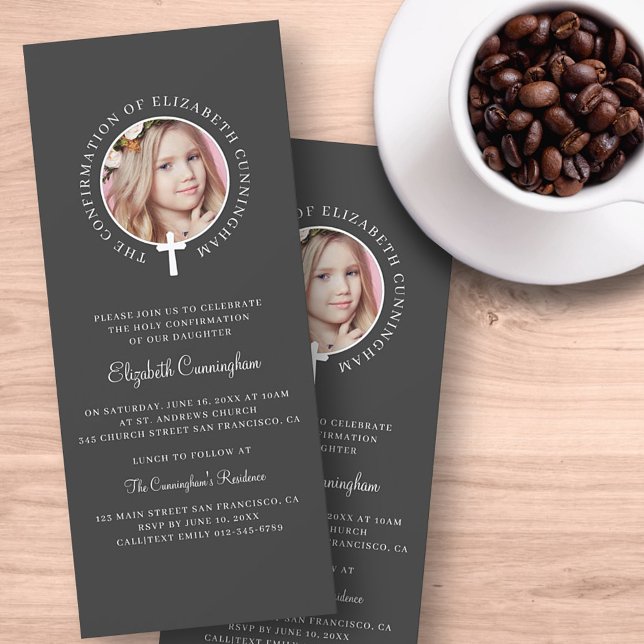 Invitation Confirmation | Photo personnalisée et croix simple (Créateur téléchargé)