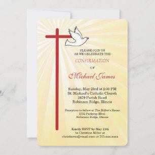 Invitation Confirmation pour garçons Croix Colombe Rayons Dor