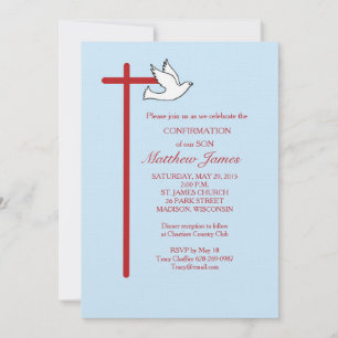 Invitation Confirmation pour le Fils avec Croix et Dove Bleu