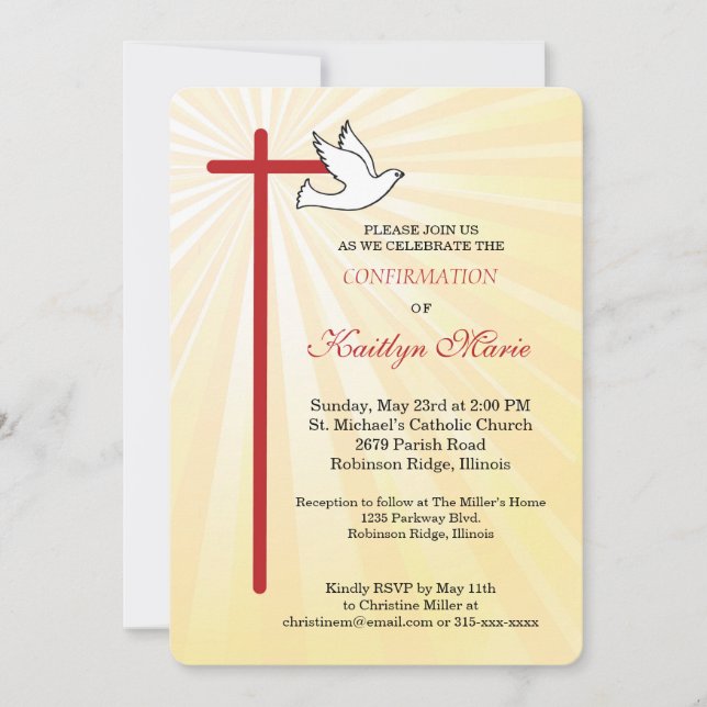 Invitation Confirmation pour les raies de colombe femelles ar (Devant)