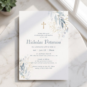 Invitation Confirmation Pour Lui Moderne Foliage Croix Or
