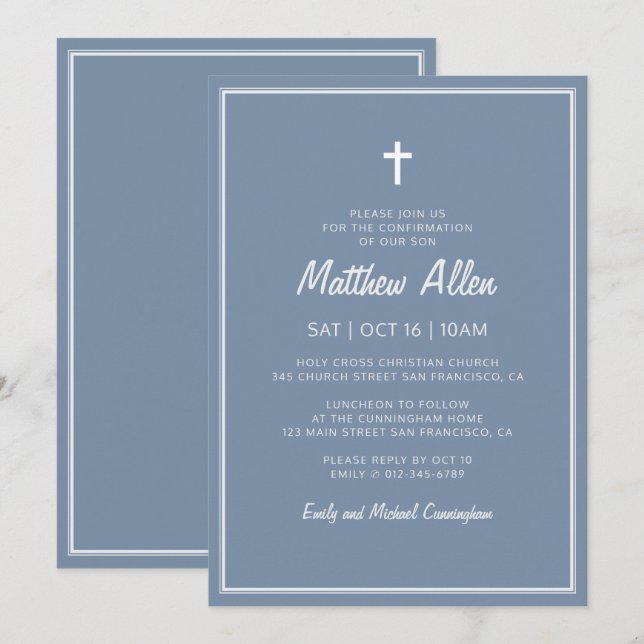 Invitation Confirmation Pour Lui Moderne Simple Frame Cross (Devant / Derrière)