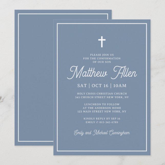 Invitation Confirmation Pour Lui Simple Croix Élégante Modern (Devant / Derrière)