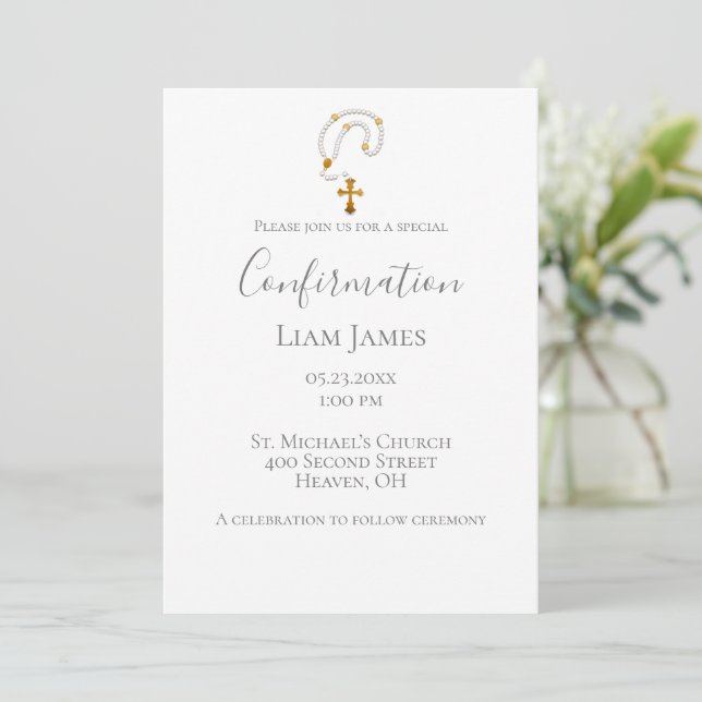 Invitation Confirmation Rosary Simple Religieux Événement (Debout devant)