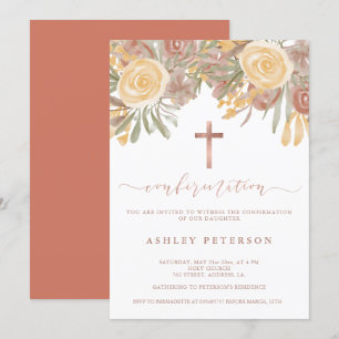 Invitation Confirmation rose or fleuri terre cuite verte