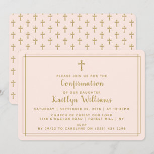 Invitation Confirmation simple Gold & Blush Pink Holy Cross