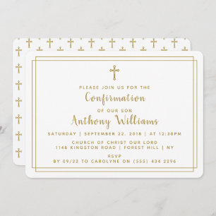 Invitation Confirmation simple Gold & White Holy Cross