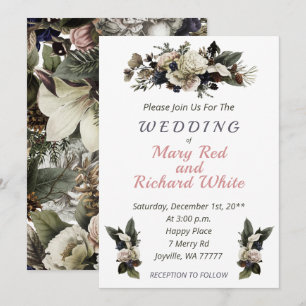 Invitation Conifer d'hiver Crème Florale Calla Lily Mariage