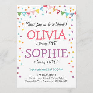 Invitation Conjoint jumeau fête d'anniversaire confetti