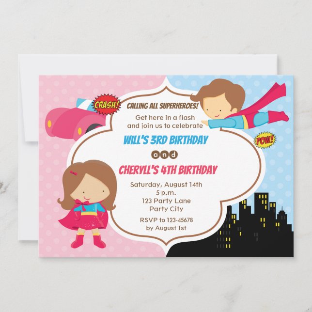 Invitation conjointe à la fête d'anniversaire jume (Devant)
