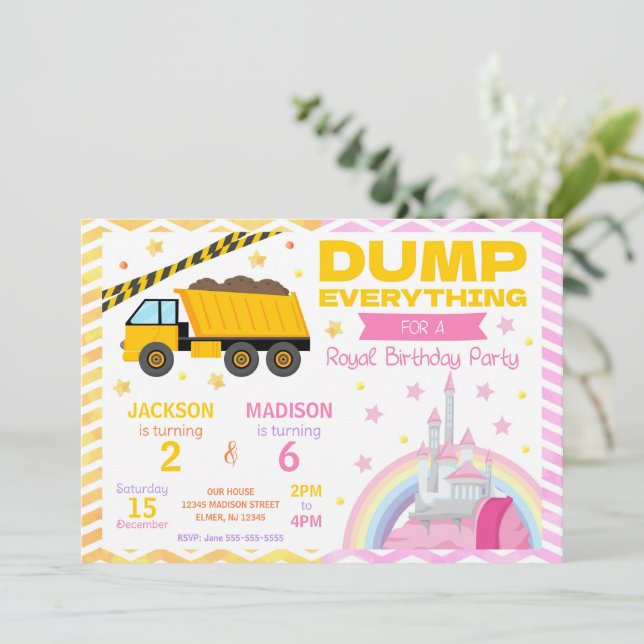 Invitation conjointe d'anniversaire Construction & (Debout devant)