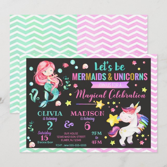 Invitation conjointe d'anniversaire de Mermaid et  (Devant / Derrière)