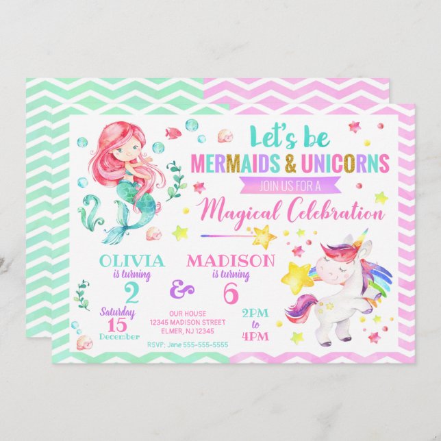 Invitation conjointe d'anniversaire de Mermaid et  (Devant / Derrière)