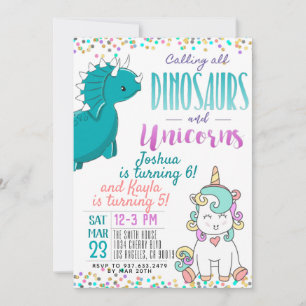 Invitation conjointe Unicorn Dinosaur