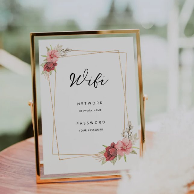 Invitation Connexion par mot de passe Wifi rose (Rose Wifi Password Connect Sign Invitation)