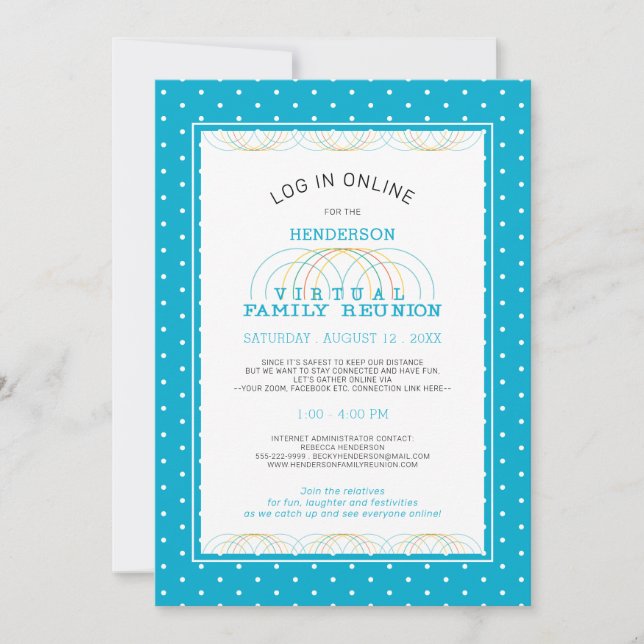 Invitation Connexions de réunion de famille virtuelle Aqua Bl (Devant)