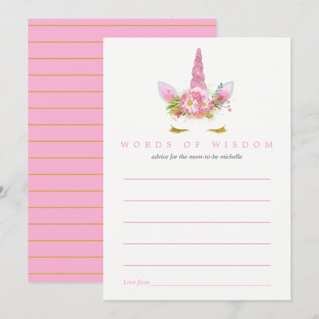 Invitation Conseil de Baby shower de fille rose et or Floral  (Devant / Derrière)
