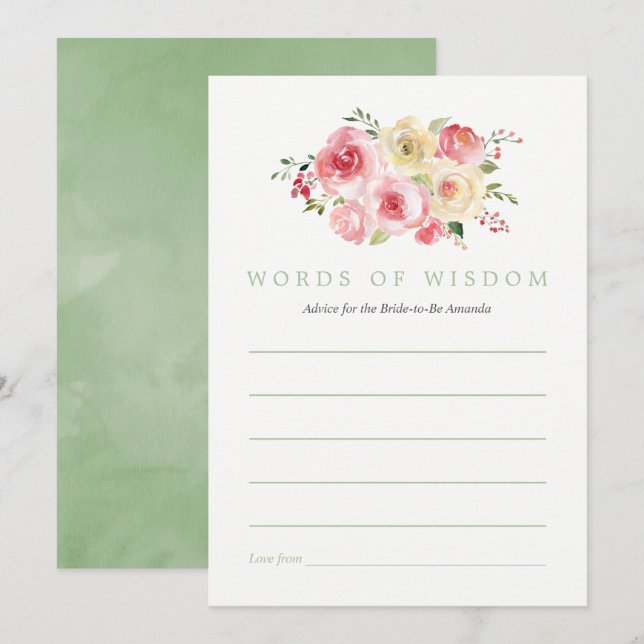 Invitation Conseil de la mariée Floral Blush et Sage Fête des (Devant / Derrière)