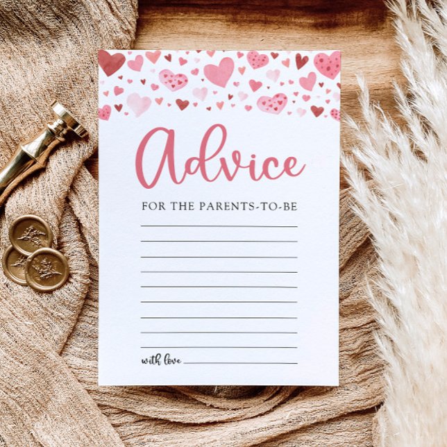 Invitation Conseil de Saint Valentin rose pour le Baby shower (Watercolor Girl Pink Hearts Valentine A Little Sweetheart Advice for the Parents Baby Shower Game)