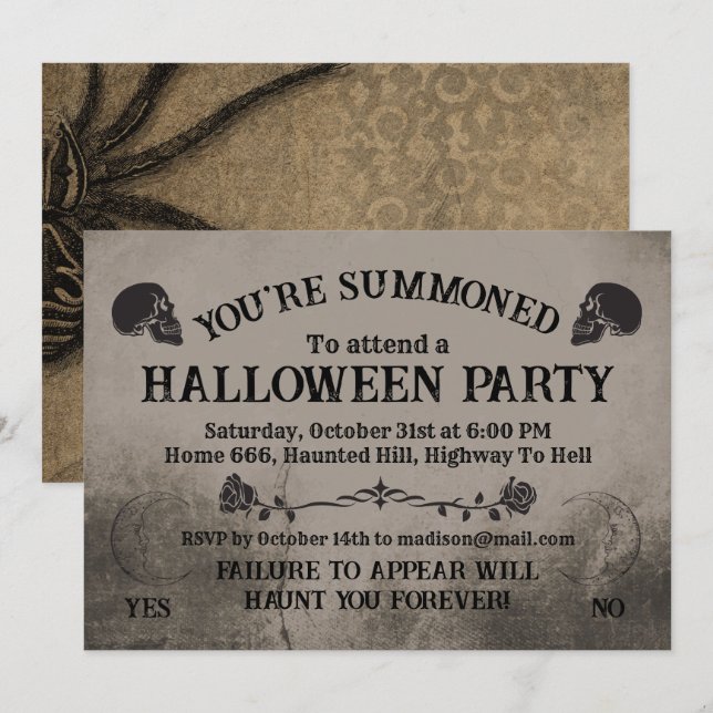 Invitation Conseil des Esprits Partie d'Halloween (Devant / Derrière)