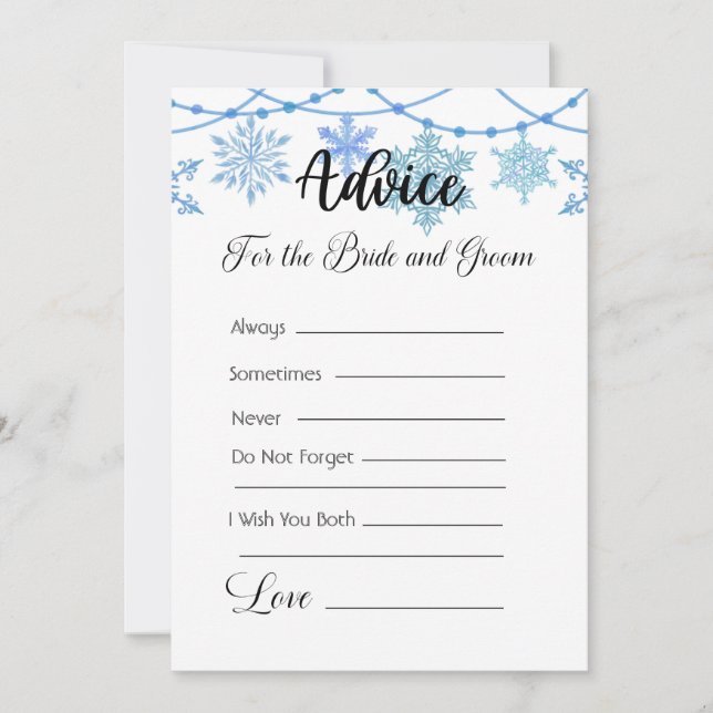 Invitation Conseil pour la mariée et la chambre Blue Snowflak (Devant)