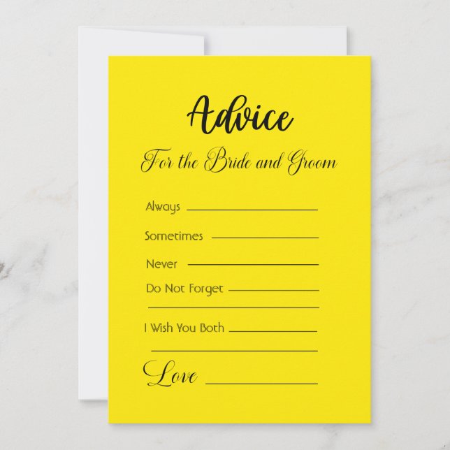 Invitation Conseil pour la mariée et la chambre jaune vif (Devant)