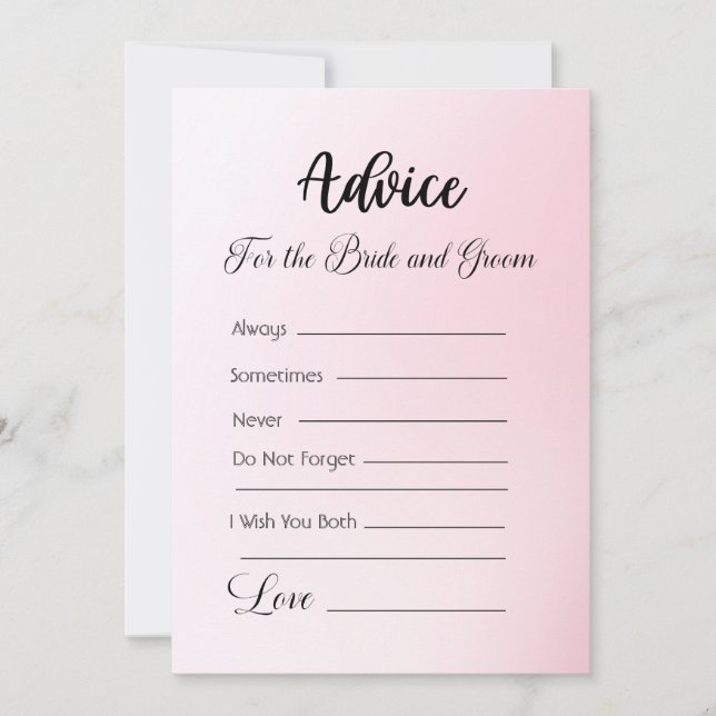 Invitation Conseil pour la mariée et la chambre rose Ombre (Devant)