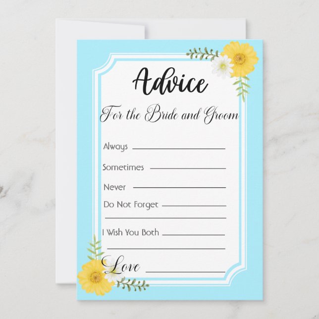 Invitation Conseil pour la mariée et la chambre Sky Blue Flor (Devant)