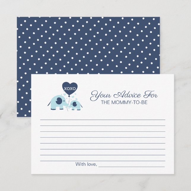 Invitation Conseil pour le Baby shower Eléphant Bleu Mommy-to (Devant / Derrière)