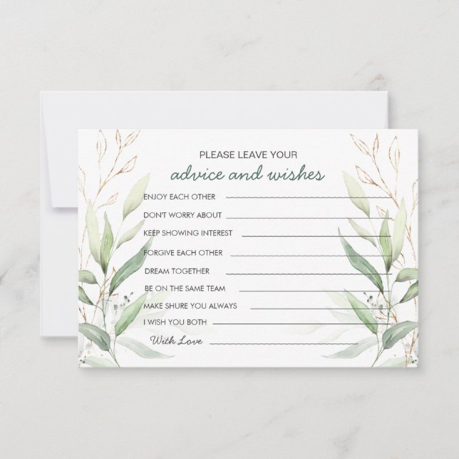 Invitation Conseils de verdure et vœux pour la mariée et le m (Devant)