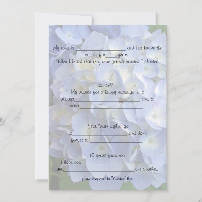Invitation Conseils et commentaires sur le mariage Hydrangea (Devant)