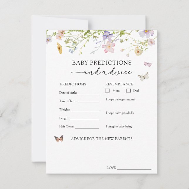 Invitation Conseils et prédictions pour bébé papillon fleur s (Devant)