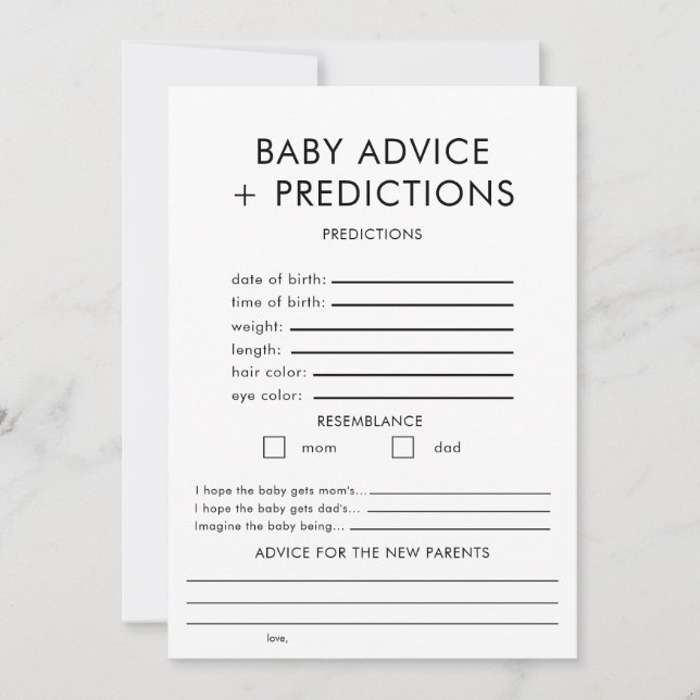 Invitation Conseils Et Prédictions Pour Le Jeu De Baby shower (Devant)