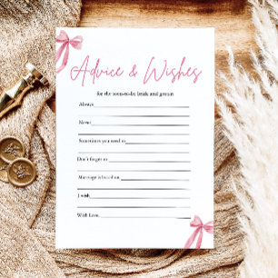 Invitation Conseils et Vœux de Ruban Rose Jeu de Baby Shower 