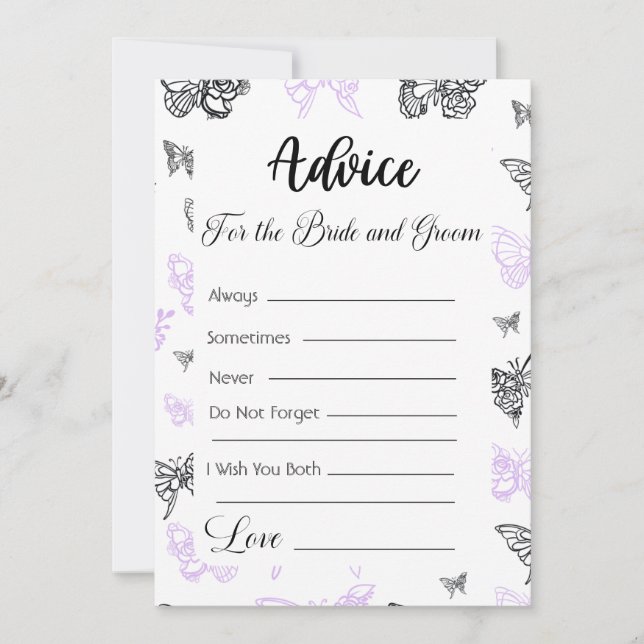 Invitation Conseils pour la mariée et la chambre papillons mo (Devant)