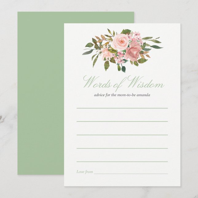 Invitation Conseils pour le Baby shower Blush et Sage pour ma (Devant / Derrière)