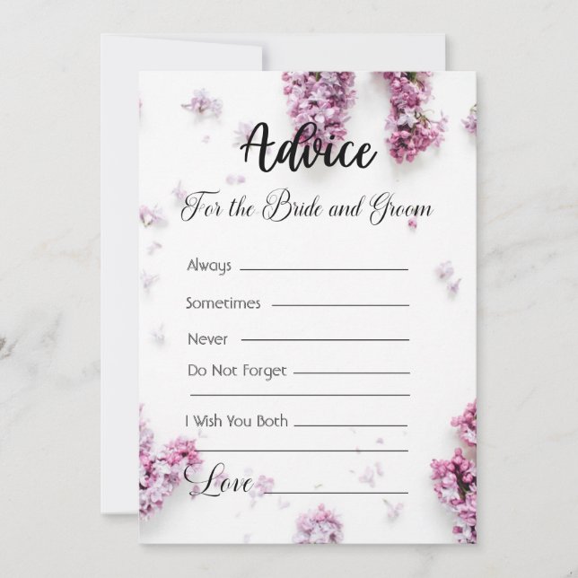 Invitation Conseils pour les fleurs de lavande de mariée et d (Devant)