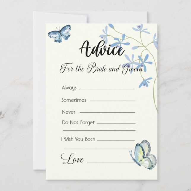 Invitation Conseils pour les papillons bleus de mariée et de  (Devant)
