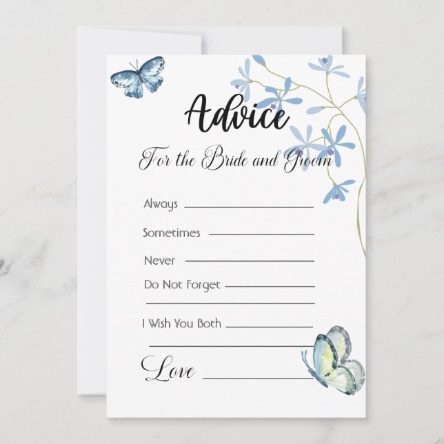 Invitation Conseils pour les papillons bleus de mariée et de  (Devant)