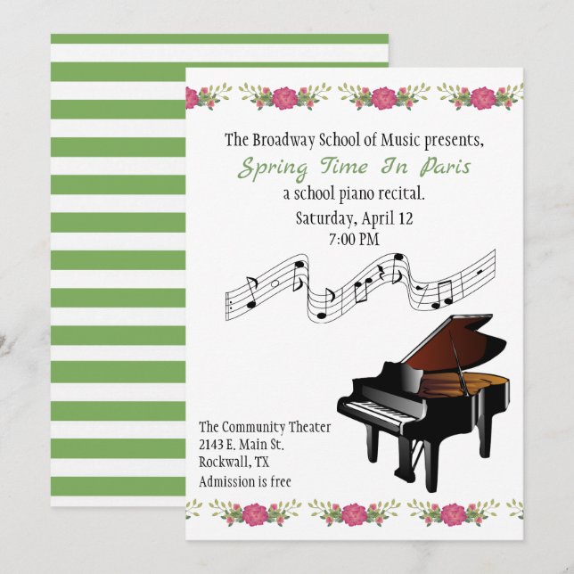 Invitation Considérant de piano de piano quart de queue et de (Devant / Derrière)