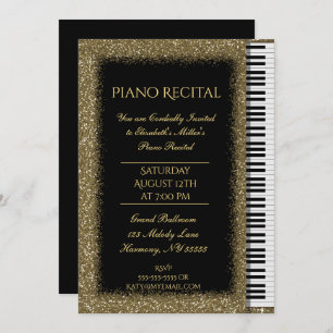 Invitation Considérant piano avec Parties scintillant or sur 