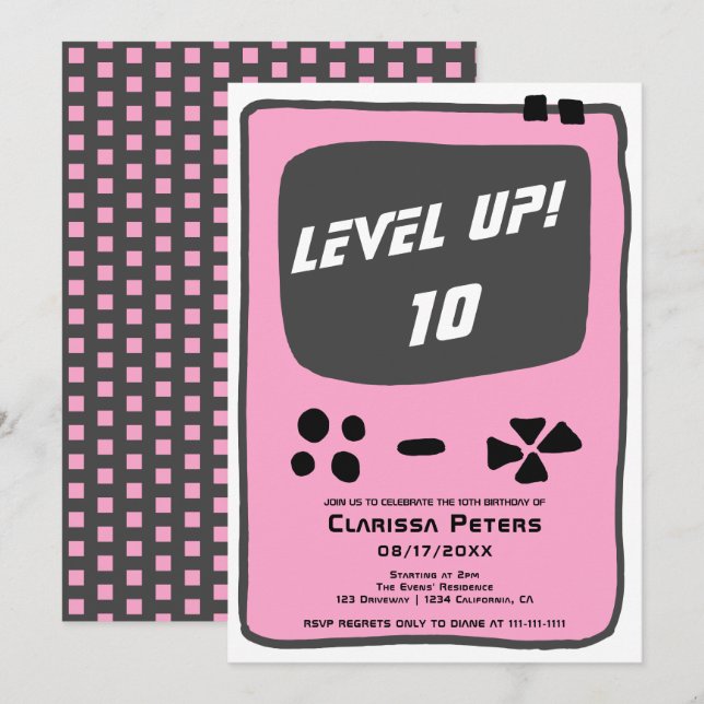 Invitation Console de jeu vidéo niveau jusqu'à 10 enfant anni (Devant / Derrière)