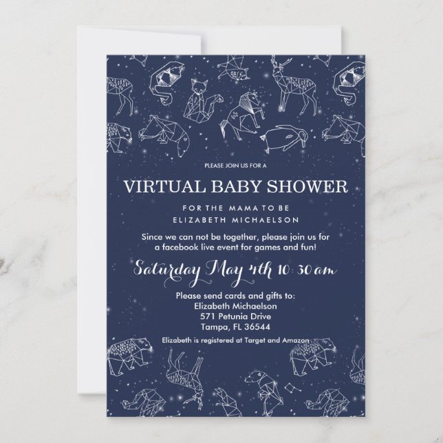 Invitation Constellations Virtual Live Baby shower (Devant)