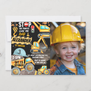 Invitation Construction 3e anniversaire Photo Camion Digger