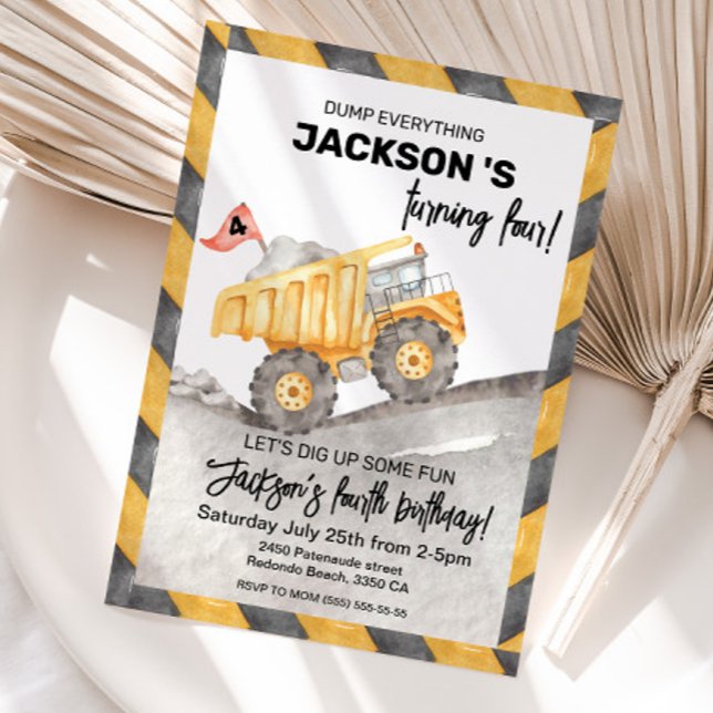 Invitation Construction 4th Birthday Invitation, Dump Truck (Construction 4th birthday invitation)