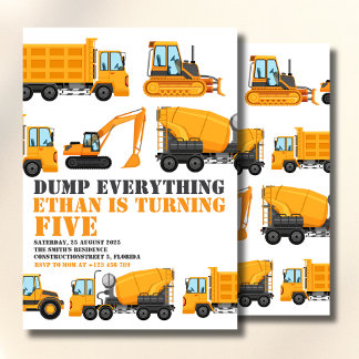 Invitation Construction Birthday Dump Truck & Bulldozer Party