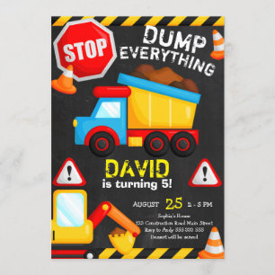 Invitation Construction Boy Chalkboard Chuck