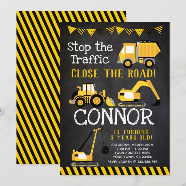 Invitation Construction, Camion à benne (Devant / Derrière)